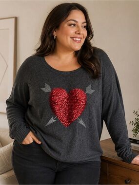 torrid Charcoal Sweater with Red Sequin Heart
